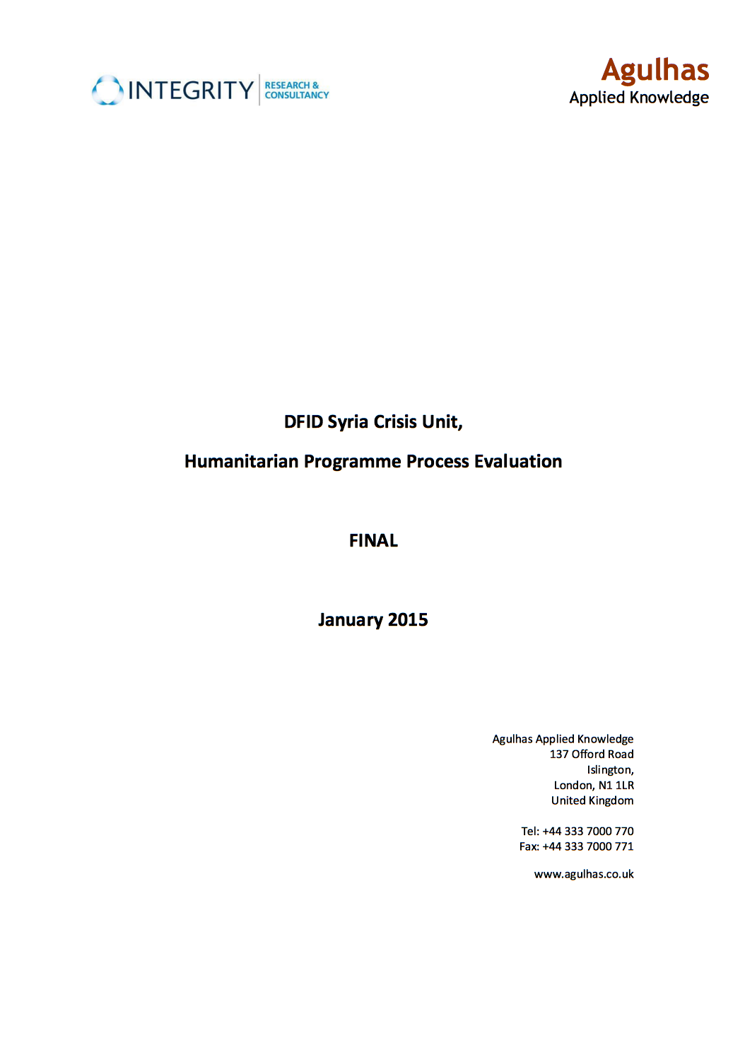 DFID’s Humanitarian Programming in Syria